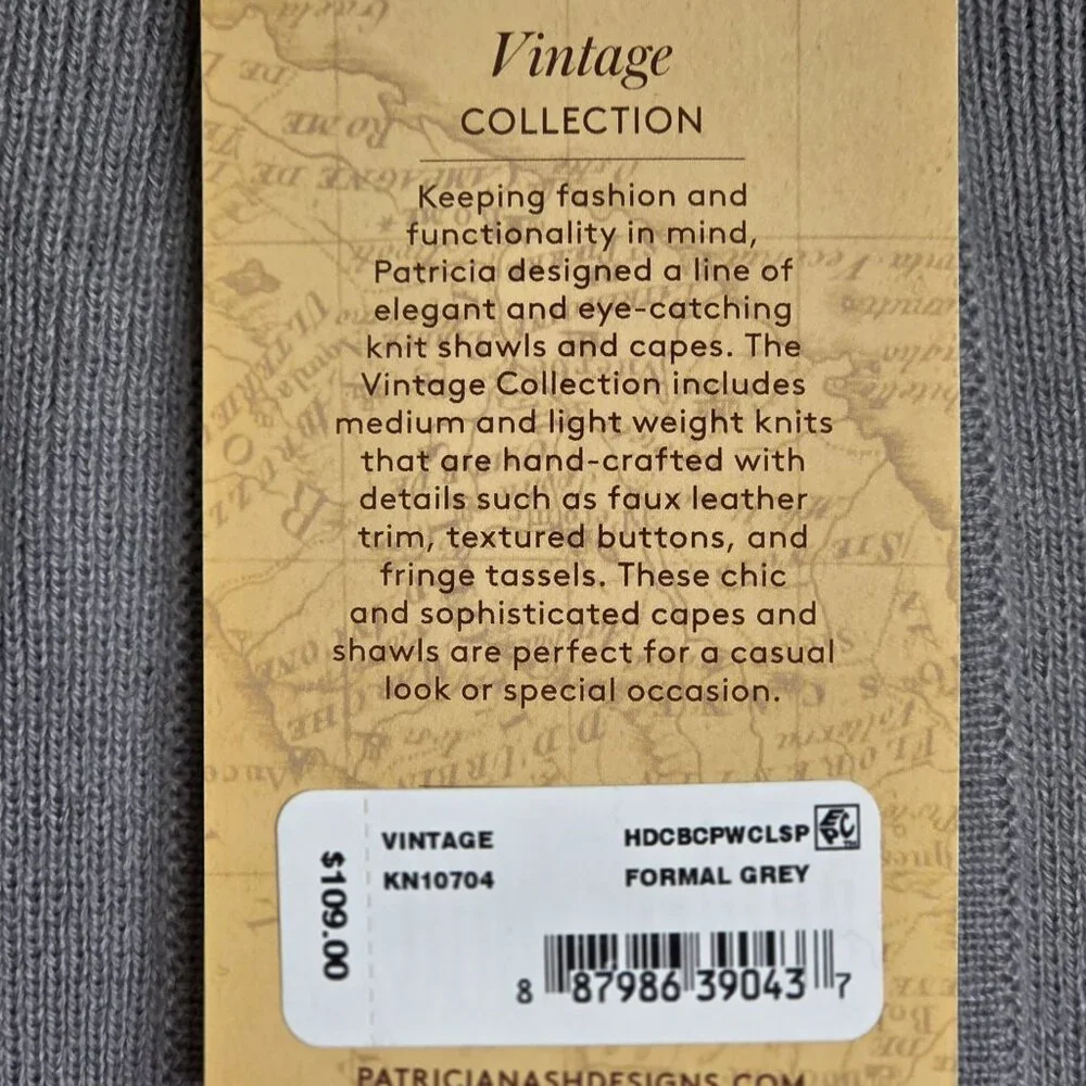 NWT Patricia Nash Women's Hooded Long Cape Topper with Clasp - Grey - Picture 3 of 5